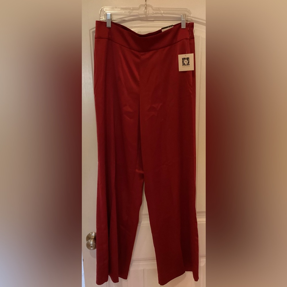 Anne Klein red silk wide leg pants size 8 NWT